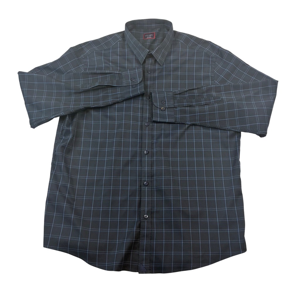 UNTUCKit Button Down Men XXL Blue Black Grid Long Sleeve Shirt Casual Modern